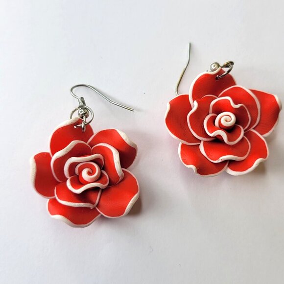 Red Flower Small Floral Earrings - Picture 1 of 4